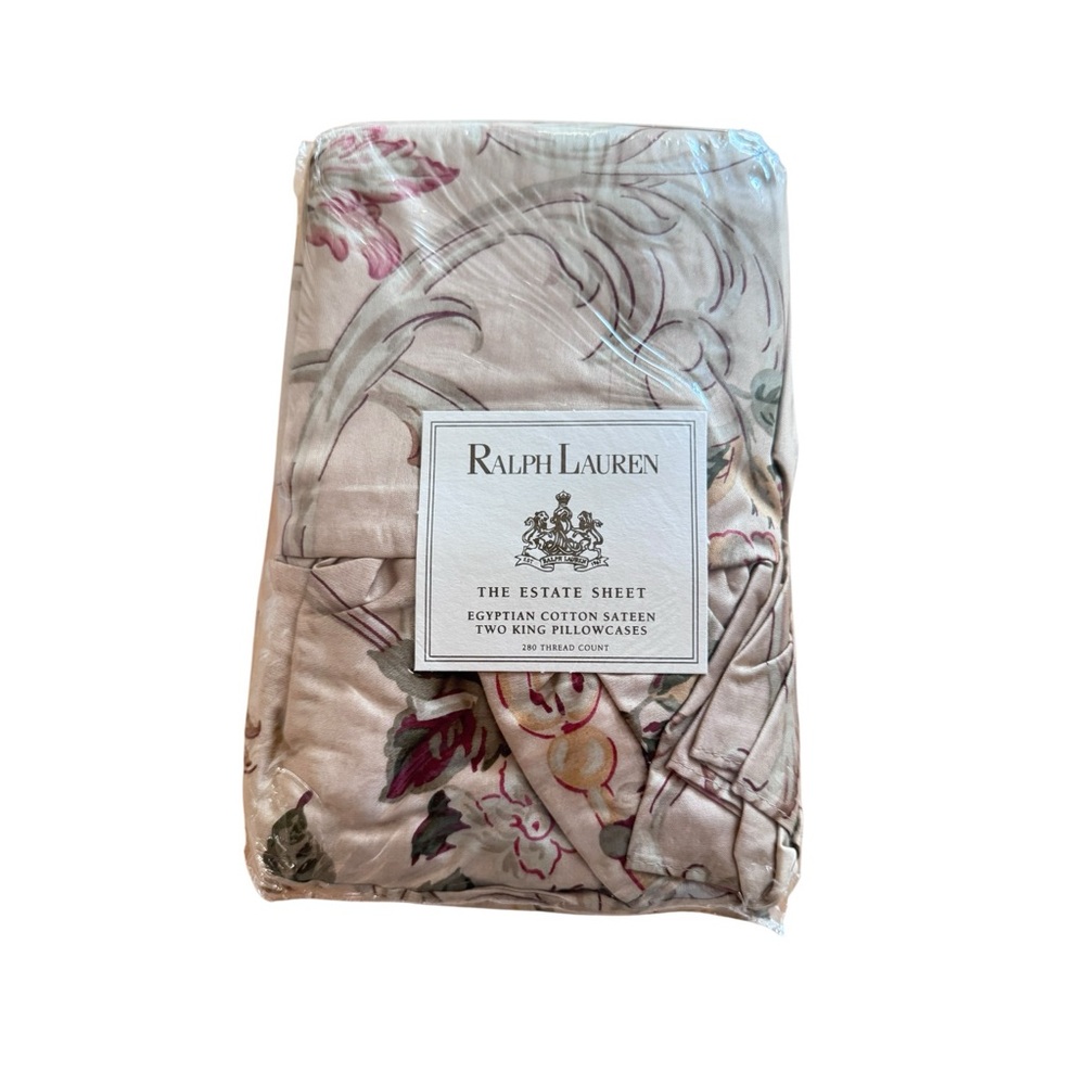 Ralph Lauren Guinevere Medieval Ruffled King Pillow Cases Set Of 2 Sateen NEW